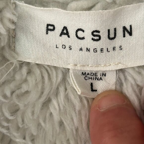 Pacsun Sherpa Denim  Trucker Jacket Fleece Lined Size Large Distressed - Picture 6 of 12